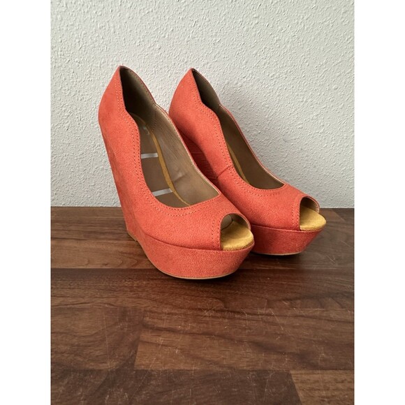 Elle Women’s Peep Toe Wedge Heels Orange Size 6 M Elfleuorange - Picture 2 of 13